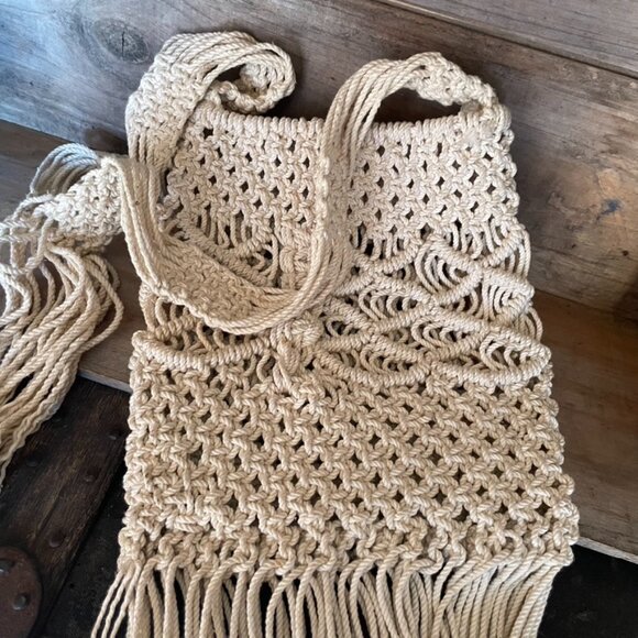 Vintage Macramé Boho Hippie Shoulder Bag Cross-body🌻 ☮️ - Picture 3 of 13
